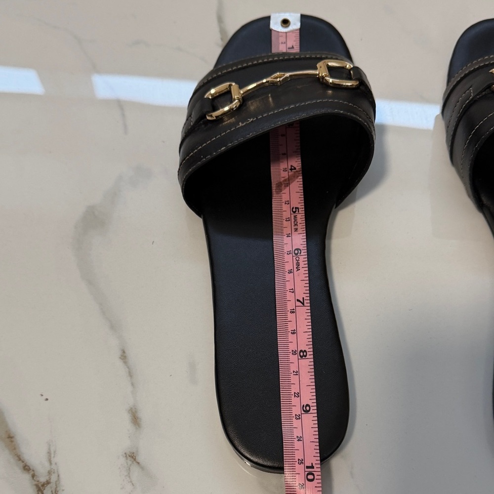 Mango Black Slide Sandals with Gold Horsebit Trim - Picture 8 of 8